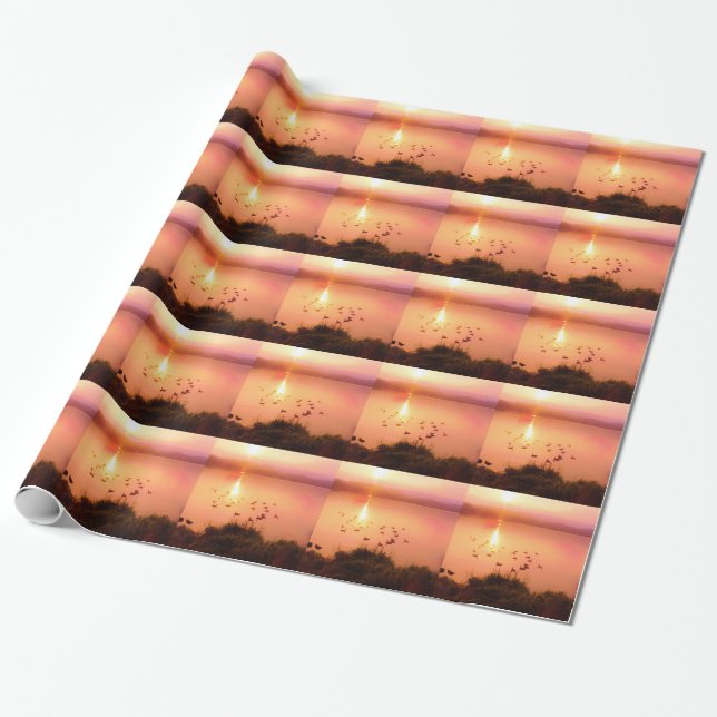 Papier Cadeau Coucher de soleil rose et de lac de pêche (Déroulé)