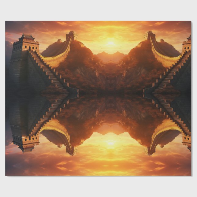 Papier Cadeau Coucher de soleil sur la Grande Muraille de Chine  (Plat)