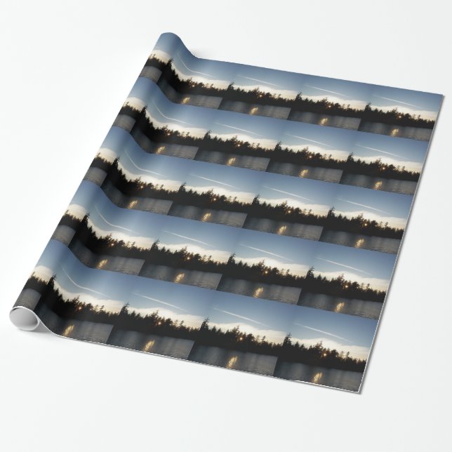 Papier Cadeau Coucher du soleil bleu frais (Déroulé)