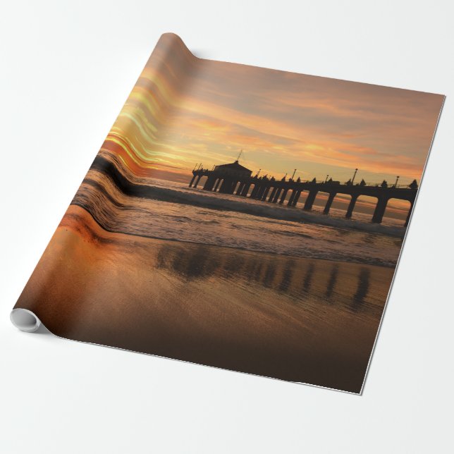 Papier Cadeau Coucher du soleil de plage de pilier (Déroulé)