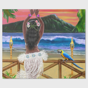 PAPIER CADEAU COUCHER DU SOLEIL HAWAÏEN DE DANSE POLYNÉSIENNE
