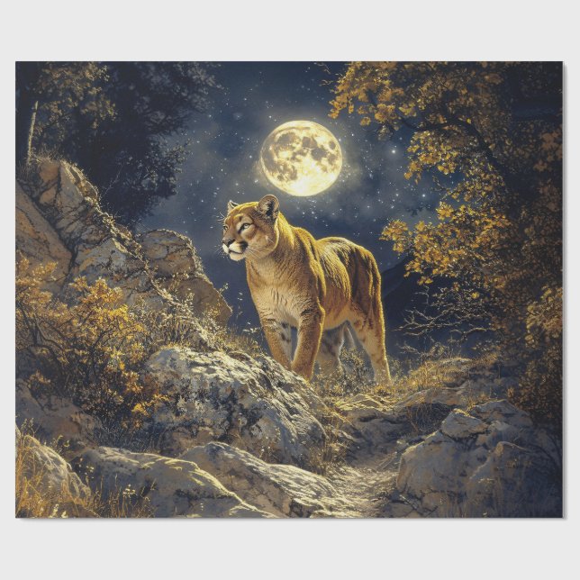Papier Cadeau Cougar in the Moonlight Wildlife Art (Plat)