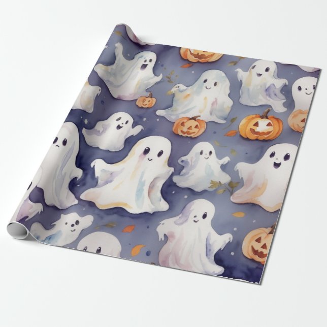 Papier Cadeau Couleur d'aquarelle de l'halloween mignonne (Déroulé)
