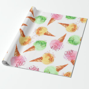 Papier Cadeau Couleur d'aquarelle d'été assortie de glace desser