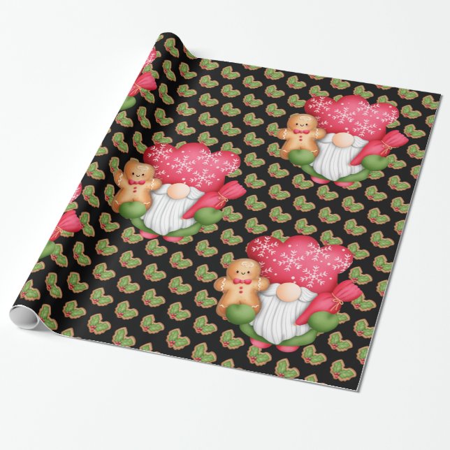 Papier Cadeau Couleur de la Personnaliser de Mistletoe Gnome (Déroulé)