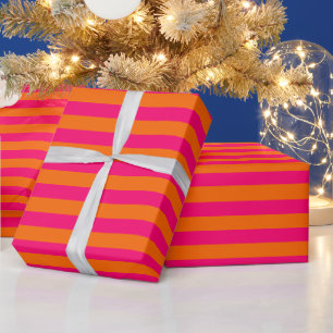 Papier Cadeau Couleur DIY 1” Prépa Rayure Rose framboise Orange