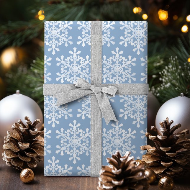 Papier Cadeau Couleur Editable Flèche de neige Bleu et Blanc Noë (Color Editable Blue and White Snowflakes Christmas Wrapping Paper)