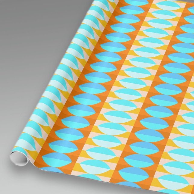 Papier Cadeau Couleur Turquoise Bleu Orange Jaune Motif (Créateur téléchargé)