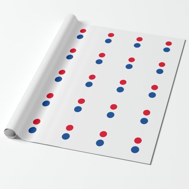 Papier Cadeau Couleurs bleu rouge blanc Couleurs Pois Motif (Déroulé)