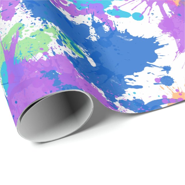 Papier Cadeau Couleurs cool Peinture Abstraite, Blurple (Coin rond)