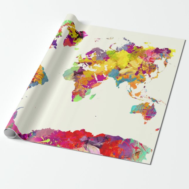 Papier Cadeau couleurs de carte du monde (Déroulé)
