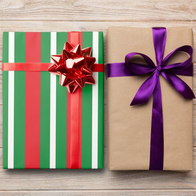 Papier Cadeau Couleurs de Fêtes Vert Rouge Blanc Rayures (Créateur téléchargé)