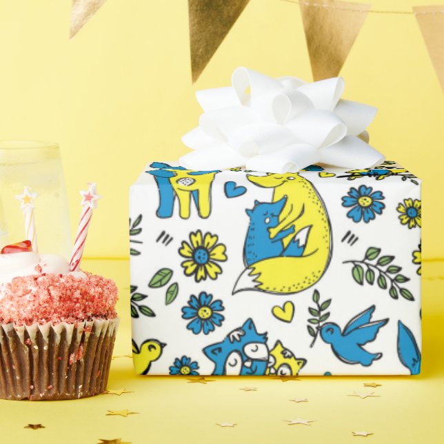 Papier Cadeau Couleurs de l'Ukraine Enfants Bleu Jaune Mères d'a (Fête d'anniversaire)