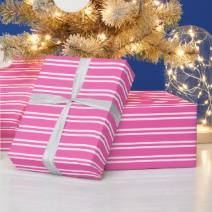 Papier Cadeau Couleurs DIY Bandes Inégales #2 SV Rose Chaud Blan