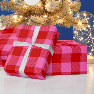 Papier Cadeau Couleurs DIY Buffalo Plaid Tartan SV Rouge Ht Rose