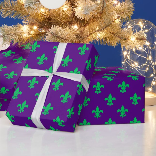 Papier Cadeau Couleurs DIY Fleur de Lis Lys Grand SV Violet Vert (Vacances)