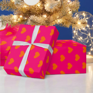Papier Cadeau Couleurs DIY Motif Cœurs Orange Framboise