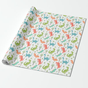Papier Cadeau Couleurs douces Dinosaures Palmiers Enfants