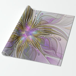 Papier Cadeau Couleurs Florales Abstraites Fractales Avec Rose &