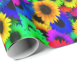 Papier Cadeau Couleurs néons Fleurs de soleil Petites impression