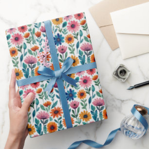 Papier Cadeau Couleurs pastel girly chic Jardin floral aquarelle
