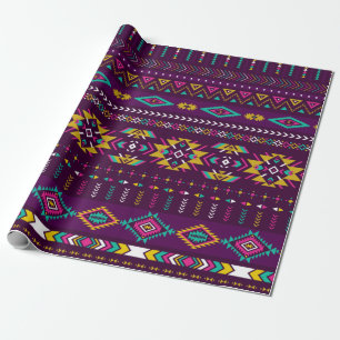 Papier Cadeau couleurs rétro tribus vintage navajo patte sans so