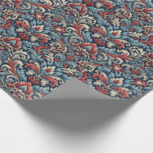 Couleurs riches de rouge et bleu damassé motif