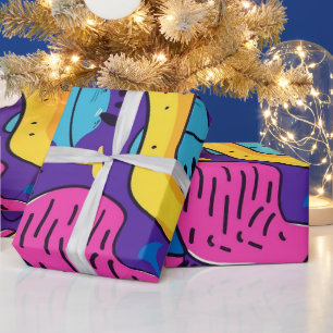 Papier Cadeau Couleurs Vives Gras Motif Artistique Abstrait Funk