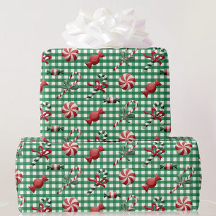 Papier Cadeau Country Christmas Candy Green En vichy Cadeau