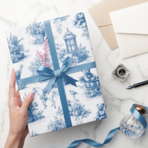 Papier Cadeau Country Vintage Christmas Toile de Jouy Blue