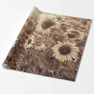Papier Cadeau Coupage de texture florale Sepia de tournesol géan