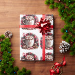 Papier Cadeau Coupe Chocolat chaud Sucre de canne Plaid Napkin<br><div class="desc">Une belle grande tasse de chocolat chaud avec un sucre de canne et des guimauves,  entourée d'une serviette rouge</div>