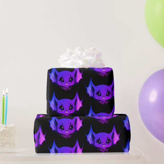 Papier Cadeau Coupe violet sur Vampire noir chauve Halloween Des (Cadeaux de fête)