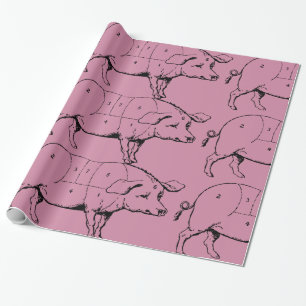 Papier Cadeau Coupes vintages de viande d'illustration de porc