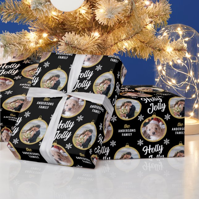 Papier Cadeau Couple 2 Photos Noël Noir moderne (Vacances)