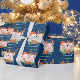 Papier Cadeau Couple de cochons Noël Santa et Renne