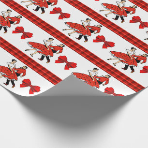 Papier Cadeau Couple De Danse carré Avec Plaid Rouge Et Bow