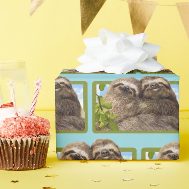 Papier Cadeau Couple de paresseux (Fête d'anniversaire)