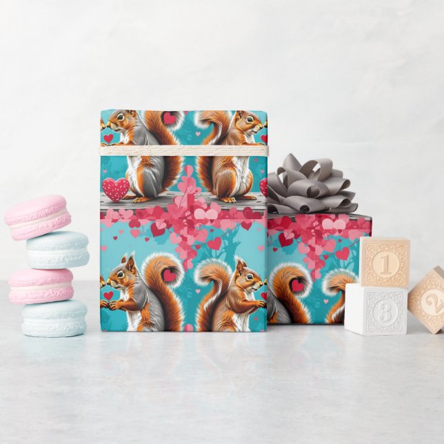 Papier Cadeau Couple d'écureuils amoureux (Baby Shower)