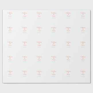 PAPIER CADEAU COUPLE NAME PEACH GREEN DATE WEDDING ROMANTIC ELEG