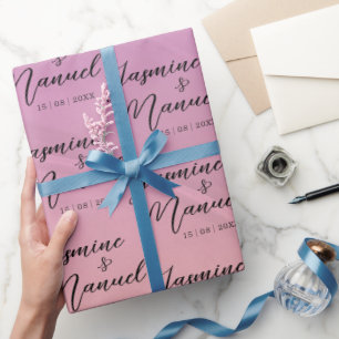 Papier Cadeau Couple Names Pink Cadeau Mariage papier