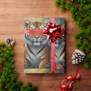 Papier Cadeau Couple Tiger mignon en forêt