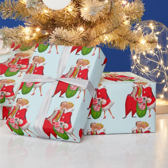 Papier Cadeau Couple Vintage de Noël 1950 (Vacances)