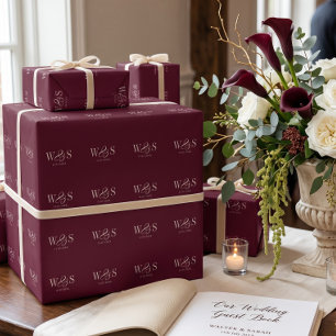 Papier Cadeau Couples de mariage initial élégant bordeaux
