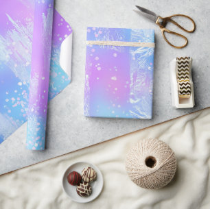 Papier Cadeau Coups de pinceau iridescents violets et bleus