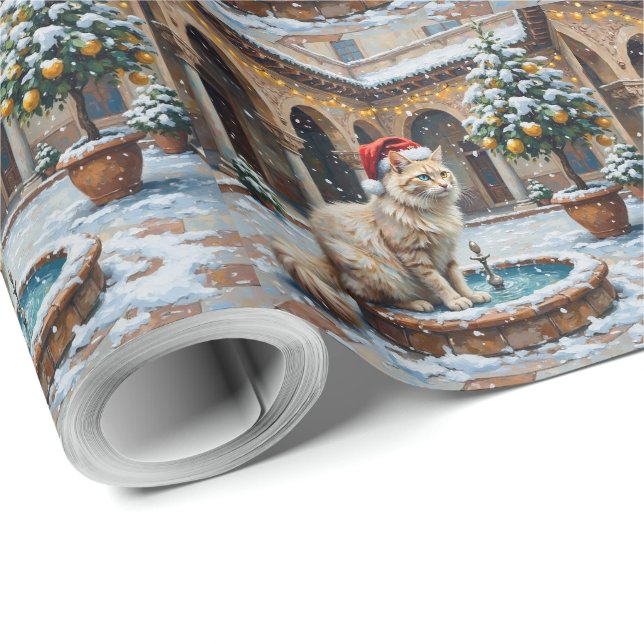 Papier Cadeau Cour de l'ottoman de Noël au chat Angora Turc (Coin rond)