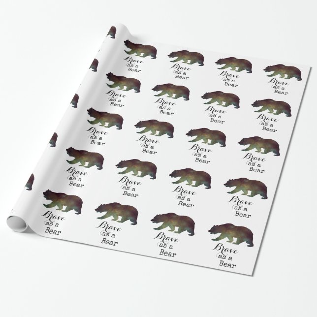 Papier Cadeau Courageux comme un Ours Typographie Aquarelle (Déroulé)