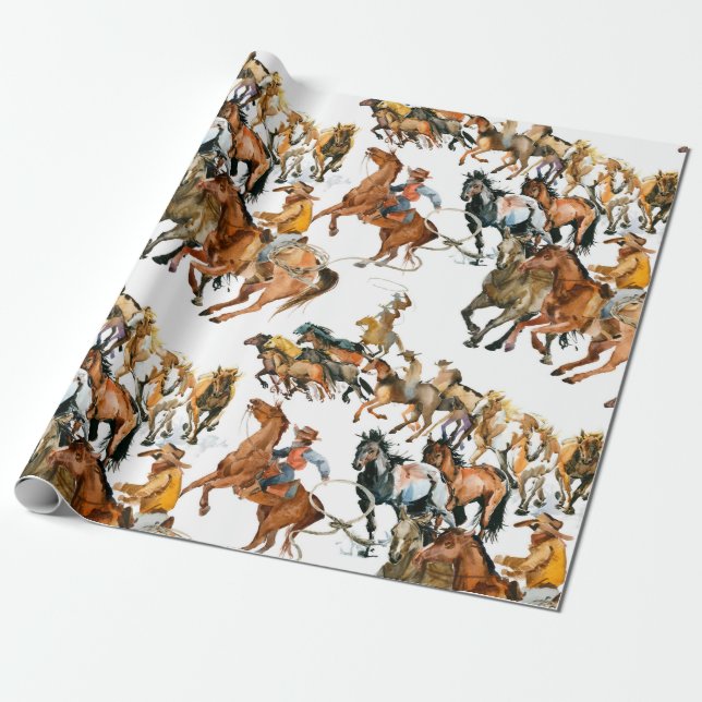 Papier Cadeau Courir des chevaux sans couture motif. Cowboy amér (Déroulé)