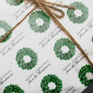 Papier Cadeau Couronne aquarelle verte texte personnalisé Noël