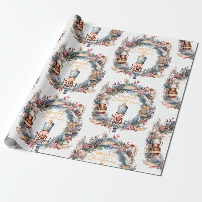 Papier Cadeau Couronne de casse-noisettes Joyeux Noël  (Déroulé)